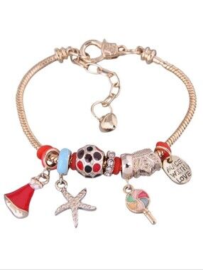 Charm Bracelet Red Gold Tone Starfish Lollipop Dress